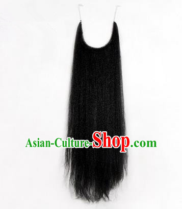Chinese Ancient Opera Old Men Black Long Wig Beard Whiskers, Traditional Chinese Beijing Opera Props Laosheng-role Mustache
