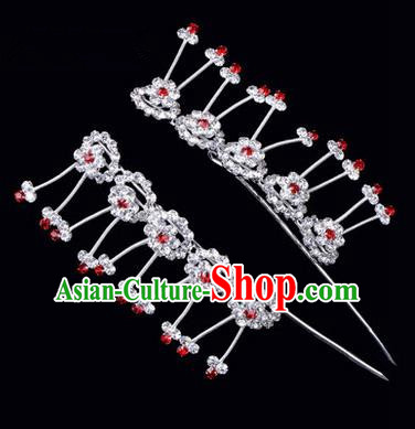 Chinese Ancient Peking Opera Hair Accessories Young Lady Headwear, Traditional Chinese Beijing Opera Head Ornaments Hua Tan Plum Blossom Crystal Hairpins