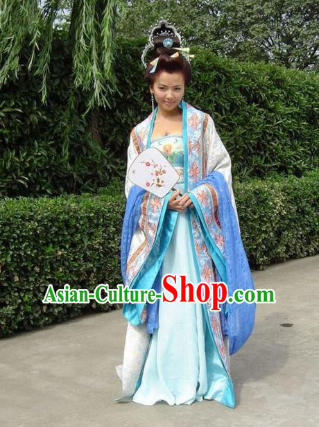 Traditional Chinese Tang Dynasty Imperial Consort Costumes and Handmade Headpiece, China Ancient Senior Concubine Dress Hanfu Dance Clothing Complete Set