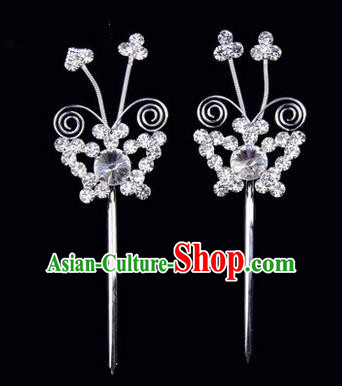 Chinese Ancient Peking Opera Pink Flowers Hair Accessories Headwear, Traditional Chinese Beijing Opera Head Ornaments Hua Tan White Butterfly Crystal Hairpins