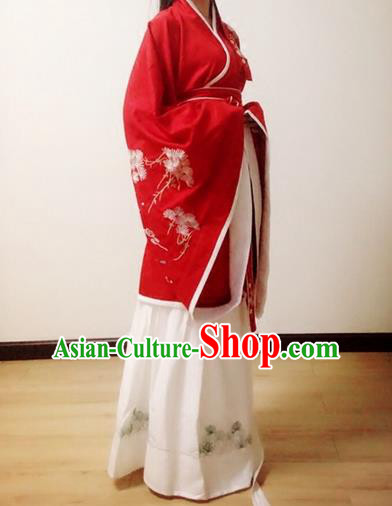 Traditional Chinese Ancient Han Dynasty Noble Lady Costumes, China Princess Hanfu Embroidered Wide-sleeve Blouse and Ru Skirt Complete Set for Women