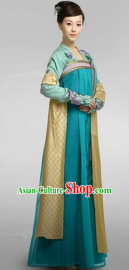 Chinese Ancient Tang Dynasty Aristocratic Miss Female Officials Costume, Traditional Chinese Ancient Imperial Princess Dress Clothing and Headpiece Complete Set for Women