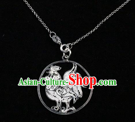 Traditional Handmade Chinese Ancient Classical Accessories Pure Sliver Chinese Zodiac Pendant Chicken Lacing Pendent for Women