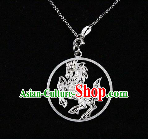 Traditional Handmade Chinese Ancient Classical Accessories Pure Sliver Chinese Zodiac Pendant Horse Lacing Pendent for Women
