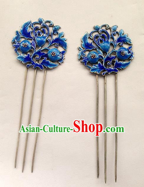 Traditional Handmade Chinese Ancient Classical Hair Accessories Barrettes Hairpins, Pure Sliver Blueing Step Shake Hair Sticks for Women