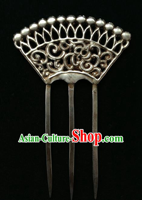 Traditional Handmade Chinese Ancient Classical Hair Accessories Barrettes Hairpins, Pure Sliver Step Shake Sector Hair Combs for Women