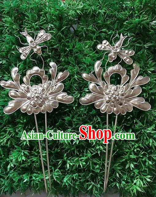 Traditional Handmade Chinese Ancient Classical Hair Accessories Barrettes Love of Butterfly Hairpin, Pure Sliver Step Shake Hair Sticks for Women