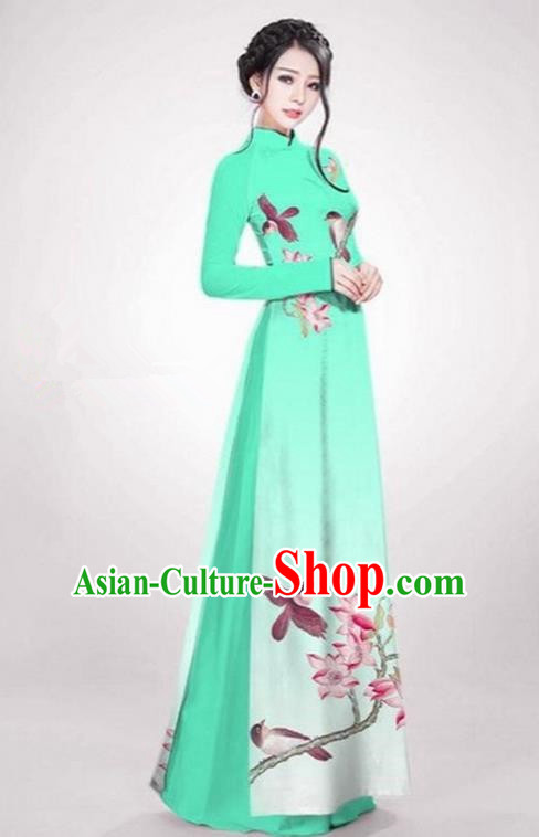 Top Grade Asian Vietnamese Traditional Dress, Vietnam Ao Dai Dress Fluorescence Green Cheongsam Clothing for Women