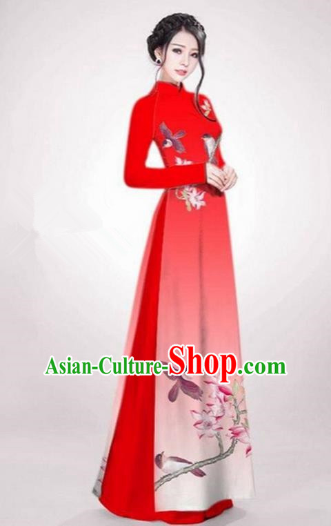 Top Grade Asian Vietnamese Traditional Dress, Vietnam National Ao Dai Dress,  Vietnam Bridegroom Bride Red Lace Cheongsam Wedding Clothing for Women for  Men