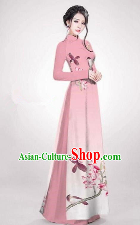 Top Grade Asian Vietnamese Traditional Dress, Vietnam Ao Dai Dress Pink Cheongsam Clothing for Women