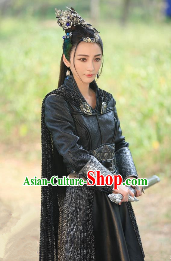Chinese Ancient Tang Dynasty She-Devil Costume and Headwear, Fighter of the Destiny Traditional Chinese Ancient Enchantress Swordswoman Clothing Complete Set