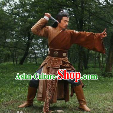 Traditional Chinese Ancient Valiant Swordsman Costume and Headpiece Complete Set, Fighter of the Destiny Tang Dynasty Killer Clothing for Men