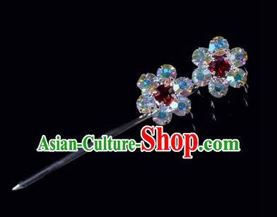 Chinese Ancient Peking Opera Hair Accessories Young Lady Headwear, Traditional Chinese Beijing Opera Head Ornaments Hua Tan Coloured Crystal Wintersweet Hairpins