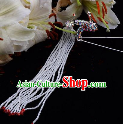 Chinese Ancient Peking Opera Hair Accessories Young Lady Diva Red Long Tassel Phoenix Hairpins, Traditional Chinese Beijing Opera Hua Tan Colorful Crystal Head Ornaments