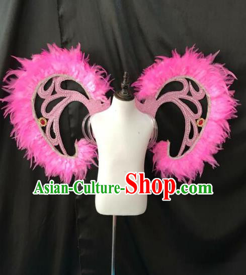 Top Grade Professional Stage Show Halloween Props Wings, Brazilian Rio Carnival Parade Samba Dance Modern Fancywork Pink Feather Backplane for Kids