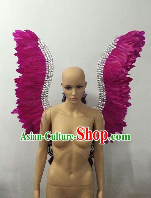 Top Grade Professional Stage Show Halloween Parade Rosy Feather Wings, Brazilian Rio Carnival Samba Dance Modern Fancywork Props Decorations for Women