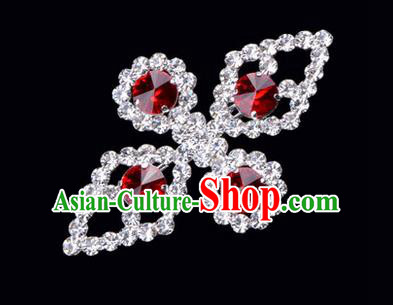 Chinese Ancient Peking Opera Jewelry Accessories Young Lady Diva Bowknot Brooch, Traditional Chinese Beijing Opera Hua Tan Red Crystal Breastpin