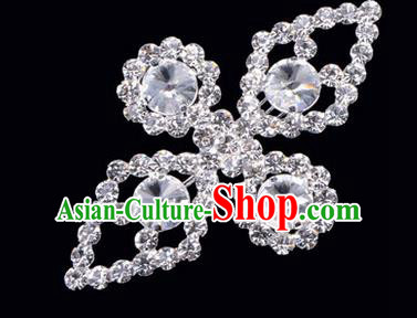 Chinese Ancient Peking Opera Jewelry Accessories Young Lady Diva Bowknot Brooch, Traditional Chinese Beijing Opera Hua Tan White Crystal Breastpin
