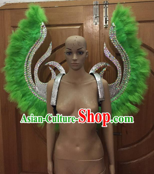 Top Grade Halloween Parade Decorations Brazilian Rio Carnival Samba Dance Green Feathers Deluxe Wings for Women