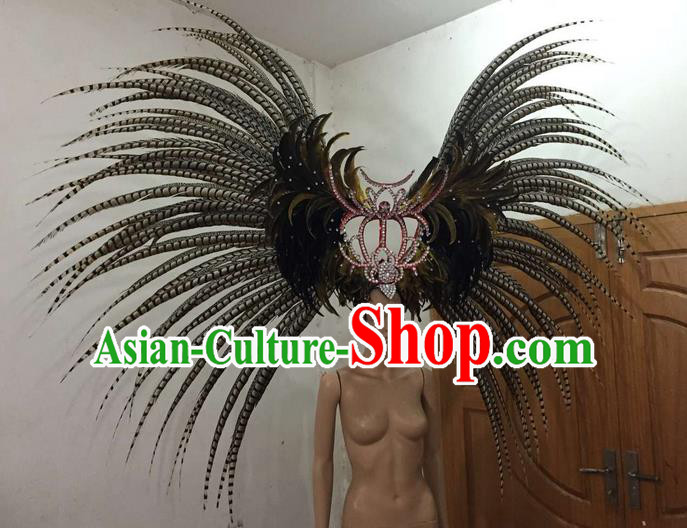 Top Grade Brazilian Rio Carnival Samba Dance White Feather Hair Accessories  Headpiece, Halloween Parade Crystal Headwear for Women