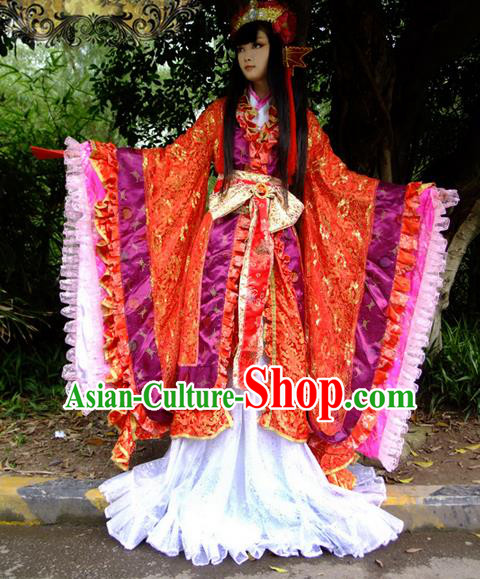 Top Grade Traditional China Ancient Cosplay Wedding Costumes, China Ancient Young Lady Princess Elegant Hanfu Bride Red Dress for Women