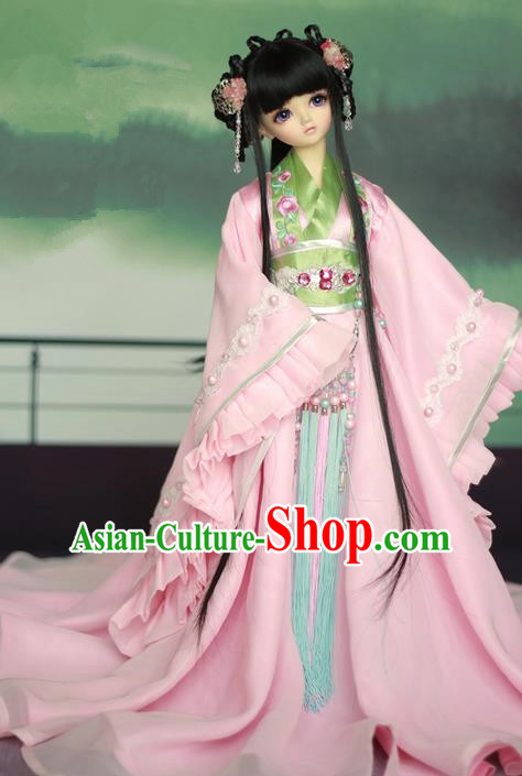Top Grade Traditional China Ancient Female Costumes Complete Set, China Ancient Cosplay Han Dynasty Princess Pink Dress Hanfu Clothing for Adults and Kids