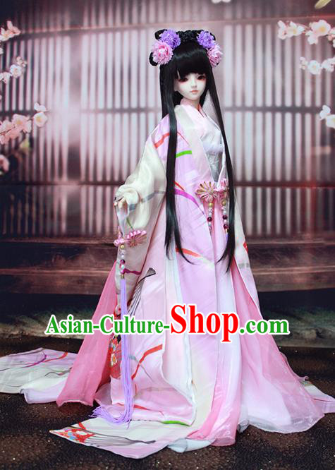 Top Grade Traditional China Ancient Female Kimono Costumes Complete Set, China Ancient Cosplay Tang Dynasty Princess Pink Dress Hanfu Clothing for Adults and Kids