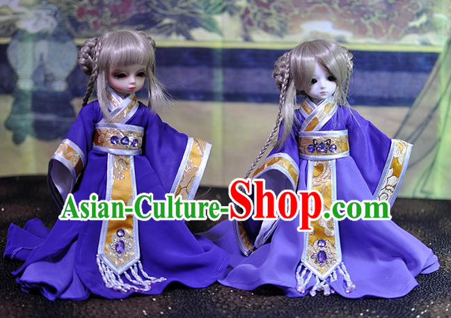 Top Grade Traditional China Ancient Female Costumes Complete Set, China Ancient Cosplay Tang Dynasty Princess Purple Dress Hanfu Clothing for Adults and Kids
