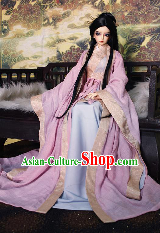 Top Grade Traditional China Ancient Fairy Costumes Complete Set, China Ancient Cosplay Tang Dynasty Princess Pink Dress Hanfu Clothing for Adults and Kids