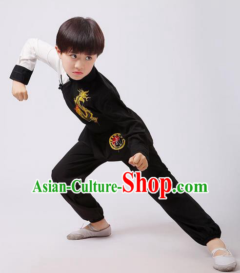 Top Grade Chinese Ancient Martial Arts Costume, Children Taiji Kung fu Black Clothing for Kids
