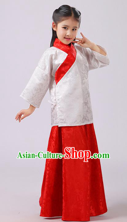 Top Grade Chinese Ancient Palace Princess Costume, Children Han Dynasty Hanfu Red Clothing for Kids
