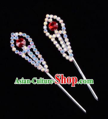 Chinese Ancient Peking Opera Head Accessories Young Lady Diva Colorful Crystal Headwear Red Hairpins, Traditional Chinese Beijing Opera Hua Tan Head-ornaments