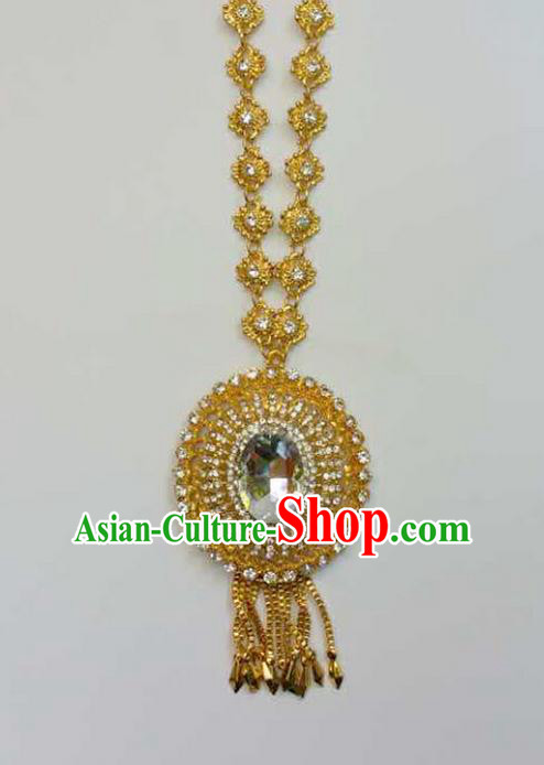 Traditional Thailand Ancient Handmade Golden Jewelry Accessories, Traditional Thai China Dai Nationality Crystal Necklace for Women