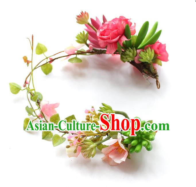 Top Grade Handmade Wedding Bride Headband, Traditional Princess Blue Flowers Hair Clasp Wedding Headwear for Women