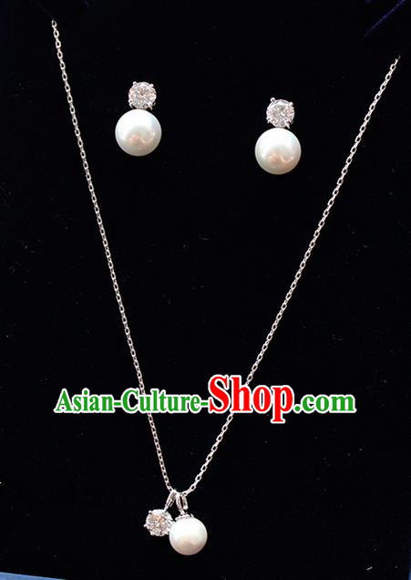 Top Grade Handmade Wedding Bride Necklace and Earrings, Traditional Princess Baroque Pearl Wedding Accessories for Women