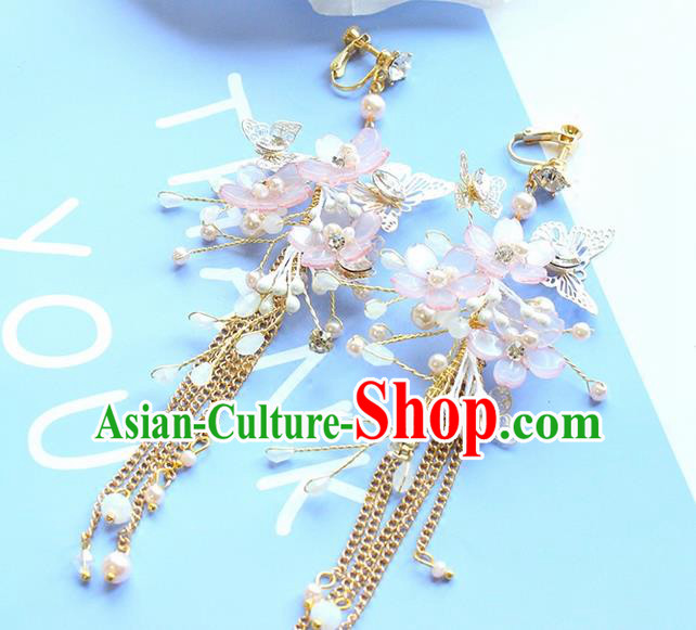 Top Grade Handmade Wedding Bride Earrings, Traditional Princess Baroque Flowers Tassel Wedding Accessories Eardrop for Women