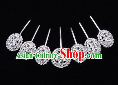 Chinese Ancient Peking Opera Head Accessories Young Lady Diva Crystal White Hairpins Complete Set, Traditional Chinese Beijing Opera Hua Tan Hair Clasp Head-ornaments