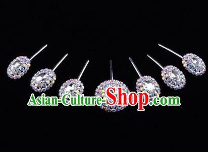 Chinese Ancient Peking Opera Head Accessories Young Lady Diva Colorful Crystal White Hairpins Complete Set, Traditional Chinese Beijing Opera Hua Tan Hair Clasp Head-ornaments