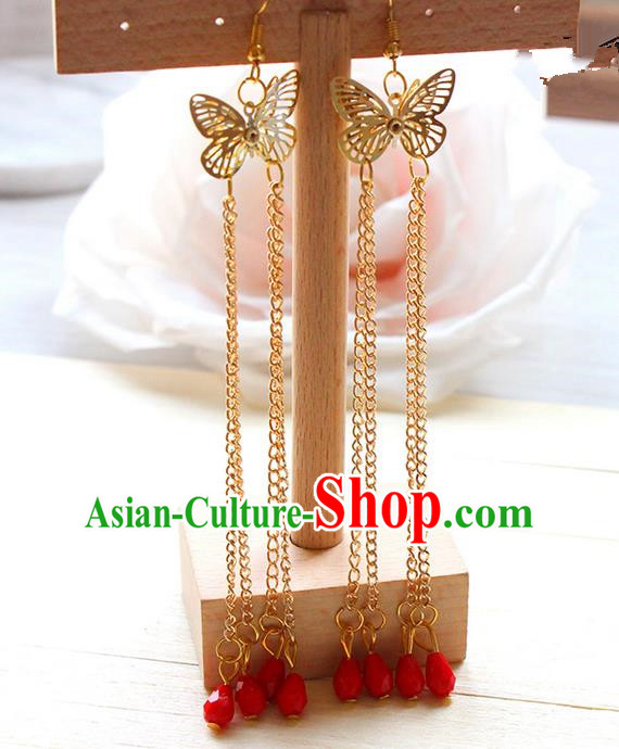 Top Grade Handmade Wedding Bride Accessories Earrings, Traditional Princess Wedding Long Tassel Butterfly Eardrop for Women