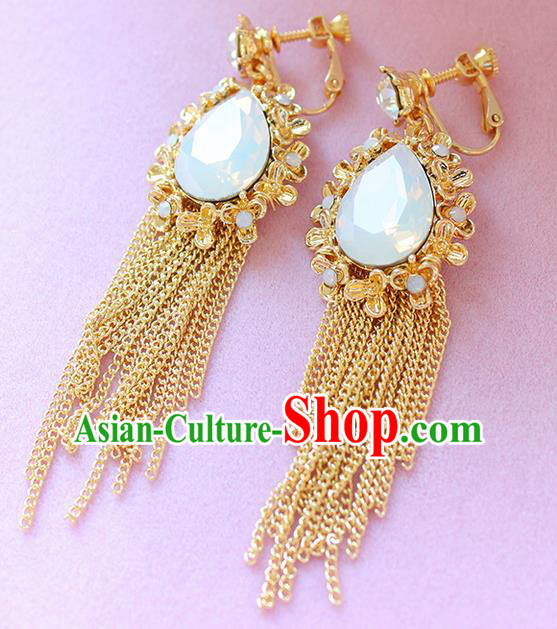 Top Grade Handmade Wedding Bride Accessories Opal Earrings, Traditional Princess Wedding Long Tassel Eardrop for Women