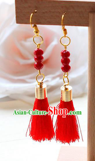 Top Grade Handmade Wedding Bride Accessories Earrings, Traditional Princess Wedding Red Beads Eardrop for Women