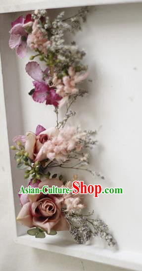 Top Grade Handmade Wedding Bride Hair Accessories, Traditional Princess Pink Flowers Hair Clasp Headpiece for Women