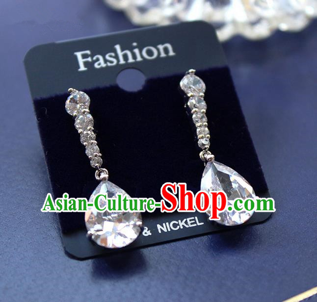 Top Grade Handmade Wedding Bride Accessories Earrings, Traditional Princess Baroque Wedding Crystal Eardrop for Women