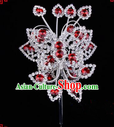 Chinese Ancient Peking Opera Head Accessories Diva Crystal Butterfly Hairpins Red Step Shake, Traditional Chinese Beijing Opera Princess Hua Tan Hair Clasp Head-ornaments