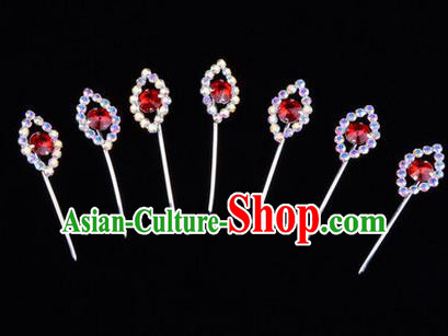 Chinese Ancient Peking Opera Head Accessories Diva Red Crystal Hairpins Step Shake, Traditional Chinese Beijing Opera Princess Hua Tan Hair Clasp Head-ornaments