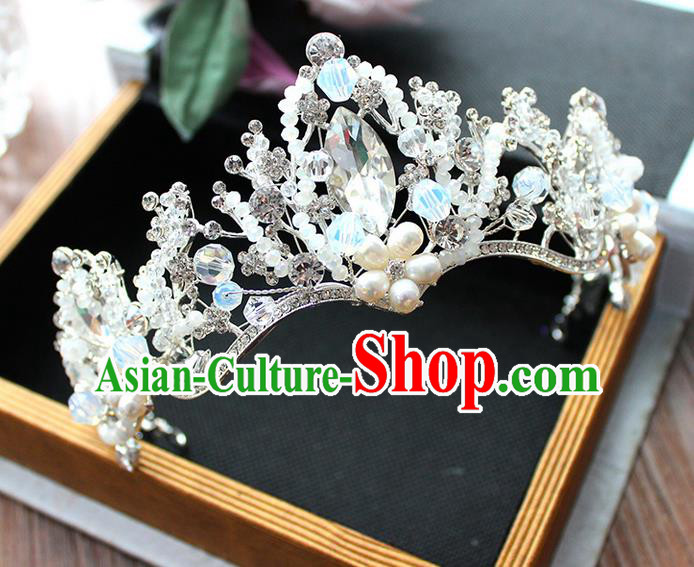 Top Grade Handmade Wedding Hair Accessories Bride Luxury Pearl Queen Crown, Traditional Baroque Crystal Royal Crown Wedding Headwear for Women