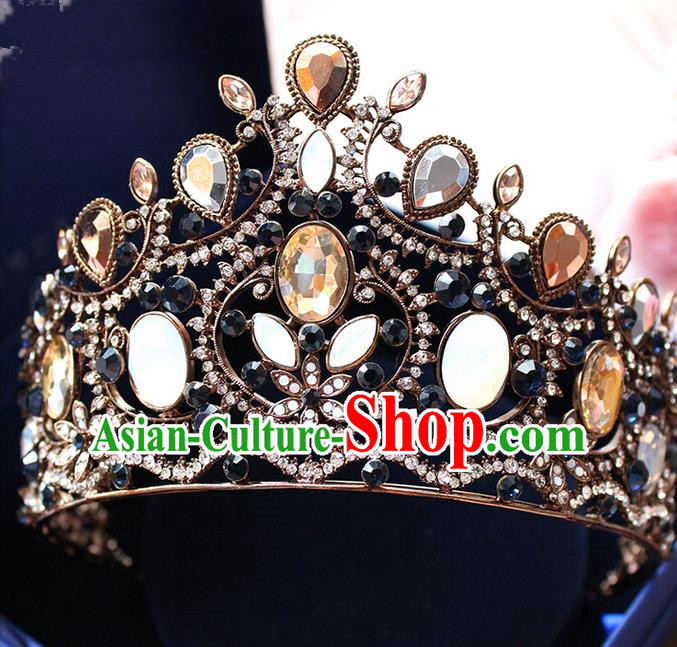 Top Grade Handmade Wedding Hair Accessories Bride Vintage Queen Crown, Traditional Baroque Princess Crystal Royal Crown Wedding Headwear for Women