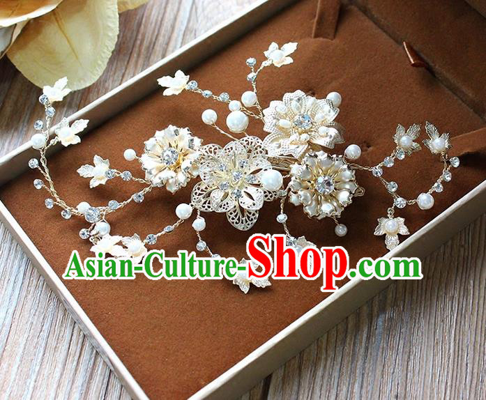 Top Grade Handmade Wedding Bride Hair Accessories Crystal Hairpin Hair Claw, Traditional Princess Baroque Pearl Hair Stick Headpiece for Women