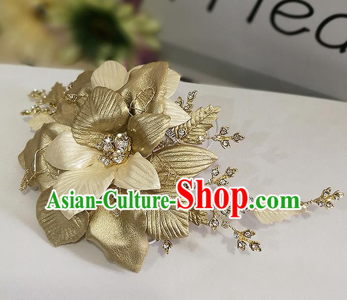 Top Grade Handmade Wedding Bride Hair Accessories Golden Flower Hair Claw, Traditional Princess Baroque Hair Stick Headpiece for Women