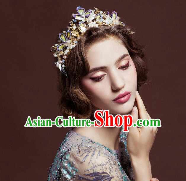 Top Grade Handmade Wedding Hair Accessories Bride Crystal Crown, Traditional Baroque Queen Pearl Royal Crown Wedding Headwear for Women